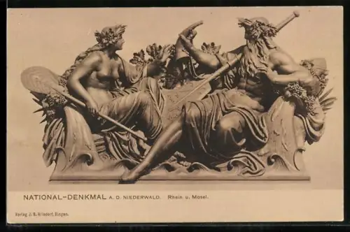 AK Niederwald, Nationaldenkmal a. d. Niederwald, Rhein und Mosel