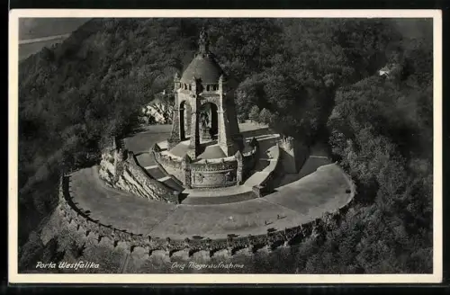 AK Porta Westfalica, Kaiser-Wilhelm-Denkmal, Fliegeraufnahme