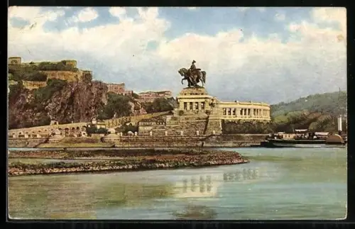 AK Koblenz, Das deutsche Eck mit Kaiser-Wilhelm-Denkmal