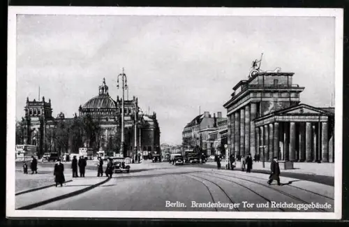 AK Berlin, Reichstagsgebäude und Brandenburger Tor
