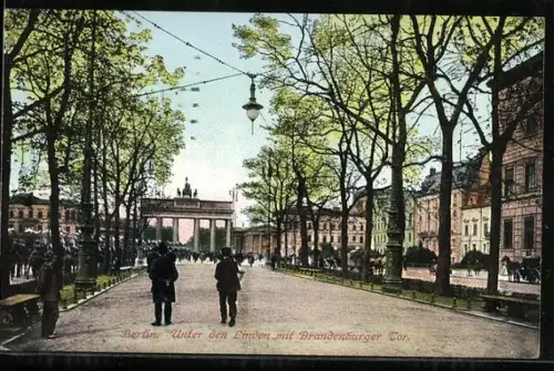 AK Berlin-Tiergarten, Unter den Linden mit Brandenburger Tor