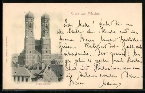 AK München, Blick auf die Frauenkirche