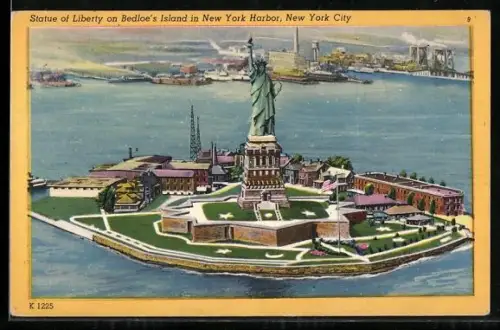 AK New York City, NY, Statue of Liberty on Bedloe`s Island, Freiheitsstatue im Hafen