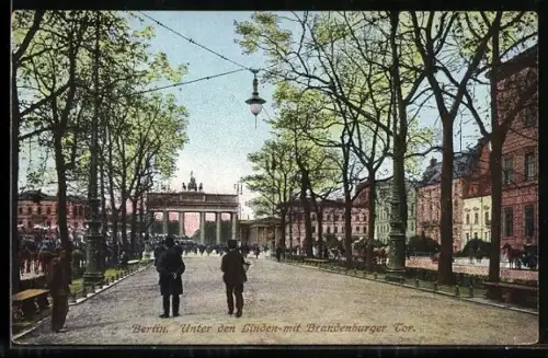 AK Berlin-Tiergarten, Unter den Linden mit Brandenburger Tor