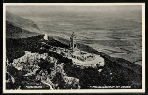 AK Kyffhäuser, Landschaft mit Denkmal, Flugaufnahme