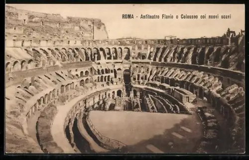 AK Roma, Anfiteatro Flavio o Colosseo coi nuovi scavi