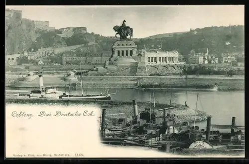 AK Coblenz, Das Deutsche Eck mit Kaiser Wilhelm Denkmal