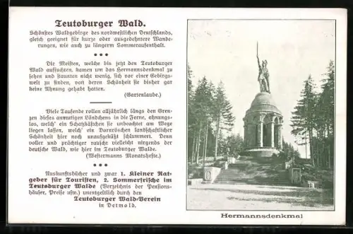 AK Hermannsendkmal, Reklame für Touristen-Ratgeber