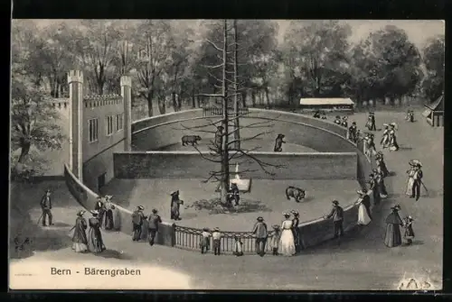 AK Bern, Zuschauer bestaunen die Bären im Bärengraben