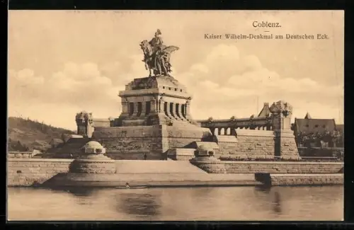 AK Koblenz, Kaiser Wilhelm-Denkmal am Deutschen Eck