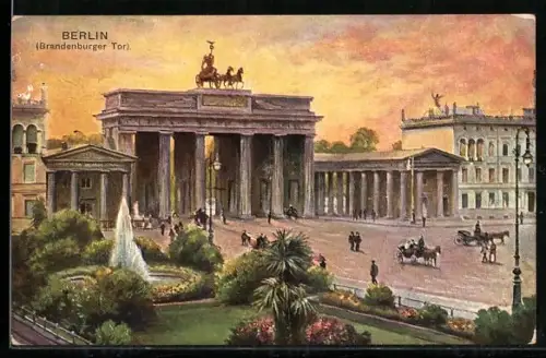AK Berlin, Brandenburger Tor in dramatischem Licht