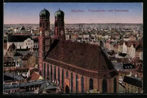 AK München, Frauenkirche und Panorama