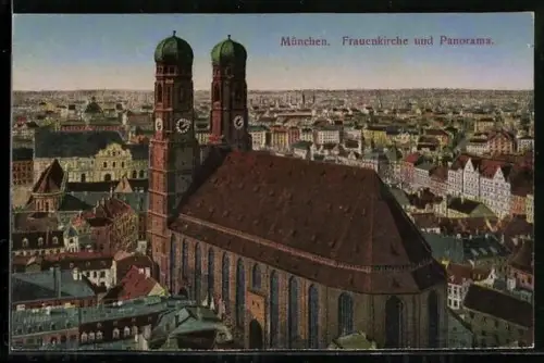 AK München, Frauenkirche und Panorama