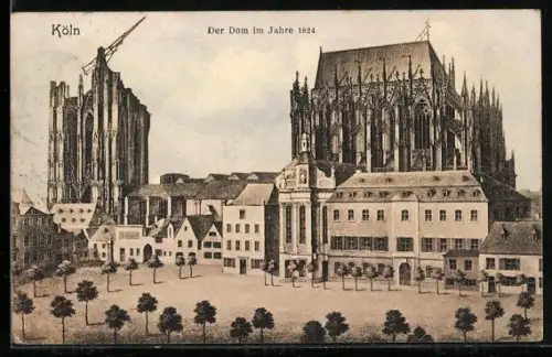 Künstler-AK Köln, Dom mit Strassenpartie