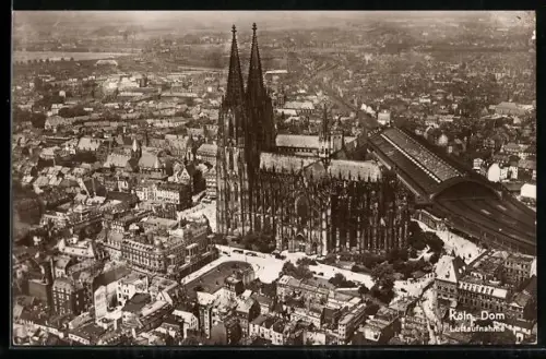 AK Köln, Luftaufnahme des Kölner Dom