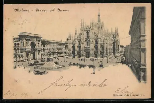 AK Milano, Piazza del Duomo, Strassenbahn