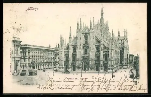 AK Milano, Piazza del Duomo, Strassenbahn