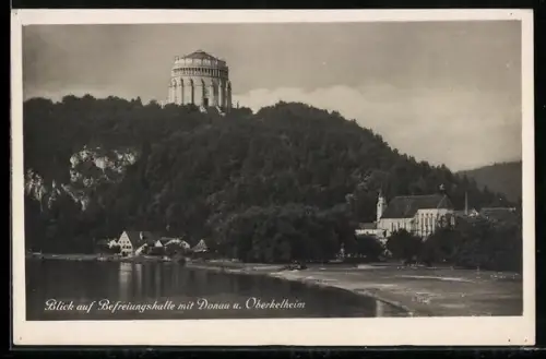 AK Oberkelheim, Kirche und Befreiungshalle mit Donau