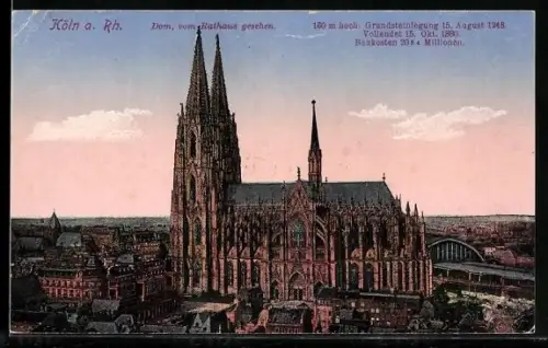 AK Köln am Rhein, Dom, vom Rathaus gesehen