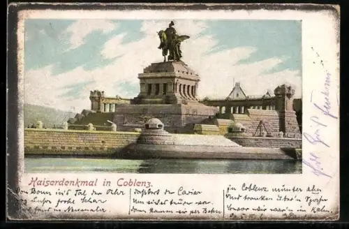 AK Koblenz, Kaiserdenkmal am Rhein