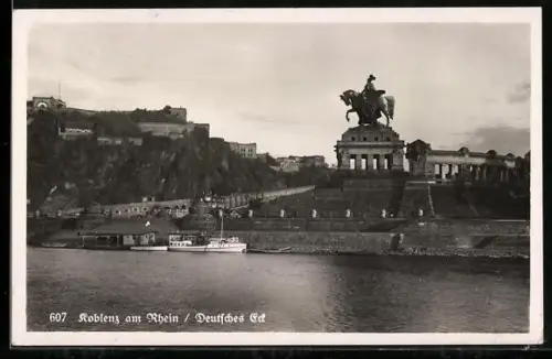 AK Koblenz am Rhein, Deutsches Eck mit Denkmal