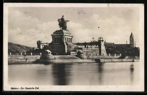 AK Koblenz, Deutsches Eck mit Denkmal