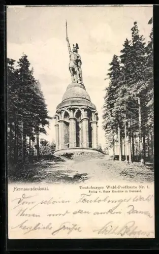 AK Detmold, Blick zum Hermannsdenkmal im Teutoburger Wald