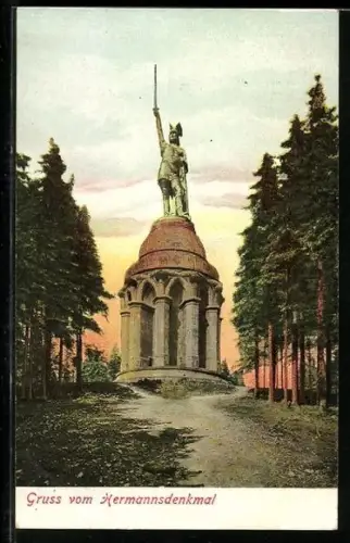 AK Detmold, Hermannsdenkmal im Wald