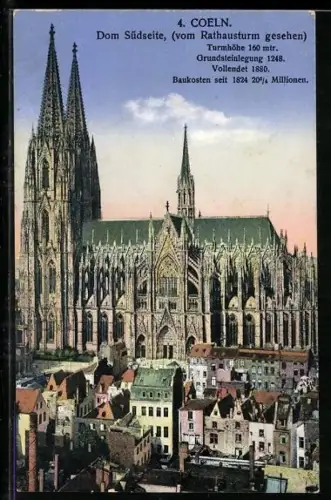 AK Köln, Dom, Blick zur Südseite vom Rathausturm aus gesehen