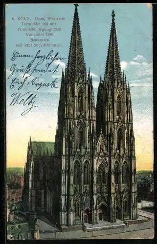 AK Köln, Blick zur Westseite des Kölner Doms