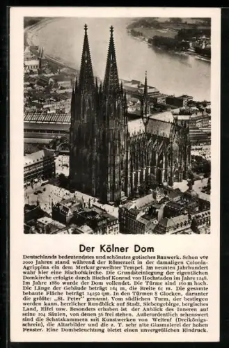 AK Köln, Kölner Dom, Fliegeraufnahme