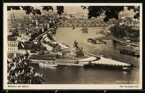 AK Koblenz, Deutsches Eck mit Kaiser Wilhelm Denkmal