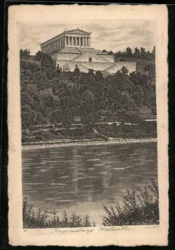 AK Donaustauf b. Regensburg, Blick zur Walhalla