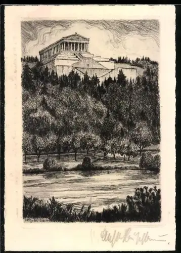 AK Donaustauf b. Regensburg, Blick zur Walhalla