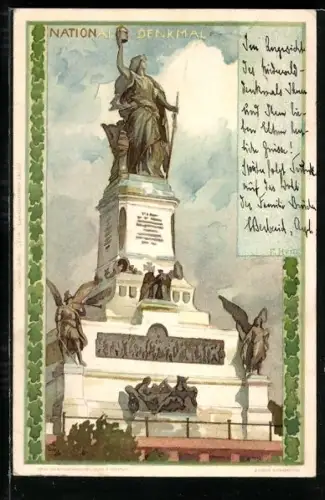 Künstler-Lithographie Franz Hein: National-Denkmal