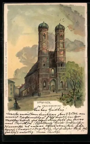 Künstler-AK München, Ansicht der Frauenkirche