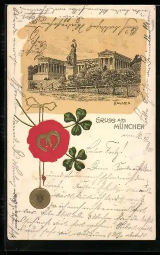 Lithographie München, Bavaria vor der Ruhmeshalle, Klee im Passepartout