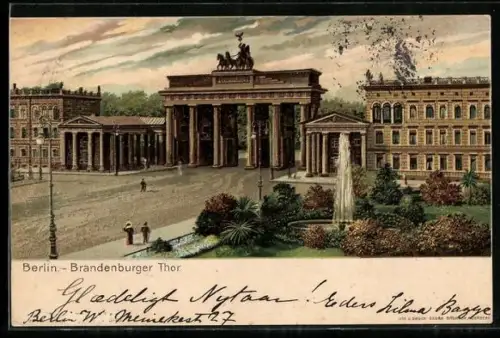 Künstler-Lithographie Berlin, Brandenburger Tor mit Wasserspiel