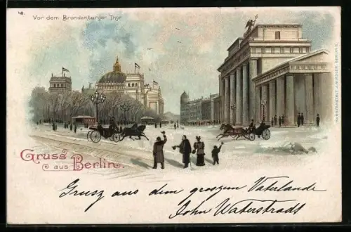 Winter-Lithographie Berlin, Vor dem Brandenburger Tor