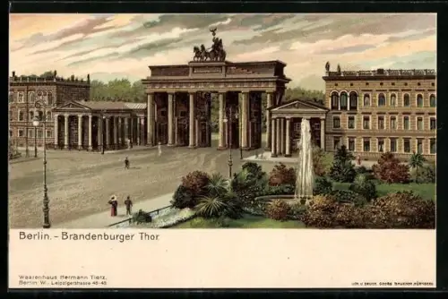 Künstler-Lithographie Berlin, Brandenburger Tor mit Wasserspiel