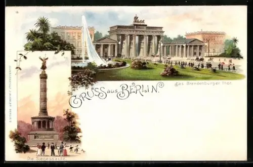 Künstler-AK Berlin, Brandenburgertor, Siegessäule