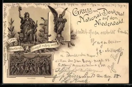 Lithographie Niederwald, National-Denkmal