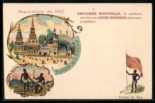 Lithographie Paris, Exposition universelle de 1900, Pavillon de la Sibérie, Terre de Feu