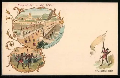 Künstler-AK Paris, Exposition universelle de 1900, Pont d`Iéna, Zoulouland
