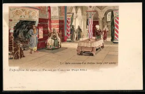 Lithographie Paris, Exposition universelle de 1900, Salle commune d`un Château féodal
