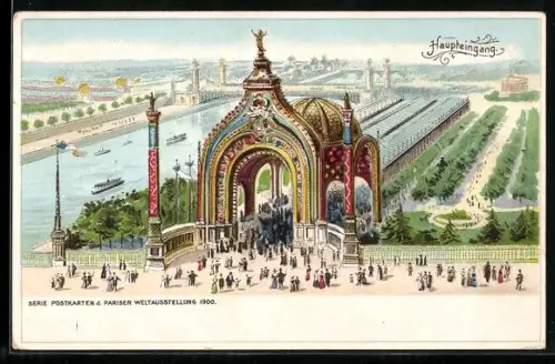 AK Paris, Weltausstellung 1900, Porte Principale, Dampfer