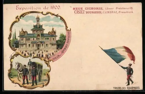 Künstler-AK Paris, Exposition de 1900, Pavillon de la République Sud-Africaine, Trains des Équipages