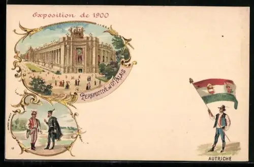 Lithographie Paris, Exposition universelle de 1900, Perspective du Grand Palais, Autriche, Österreich