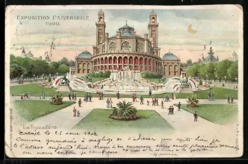 Lithographie Paris, Exposition universelle de 1900, Le Trocadéro