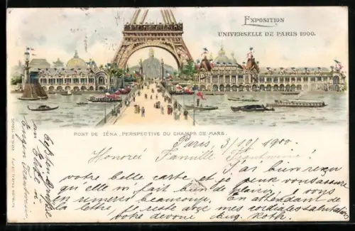 Künstler-AK Paris, Exposition universelle de 1900, Pont de Iéna, Perspective du Champs de Mars